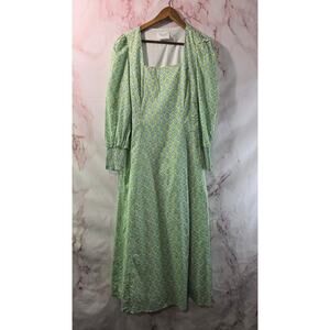 Hyacinth House Dress Womens Medium Green Floral Maxi Midi Jardin Johanna